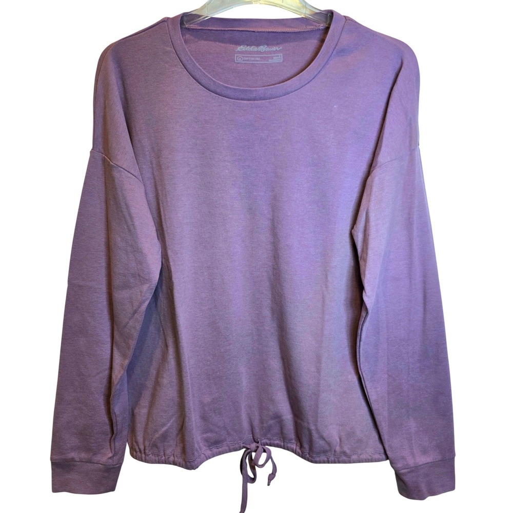 Eddie Bauer Long Sleeve Tee Drawstring Waist Top Womens Large Purple Crew Neck